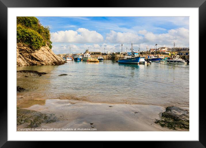 Newquay Beach and Harbour Cornwall Coast Framed Mounted Print by Pearl Bucknall