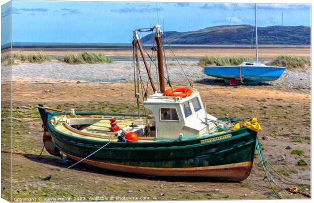 Boats moored in Red Wharf Bay, Anglesey at low tid Canvas Print by Kevin Hellon