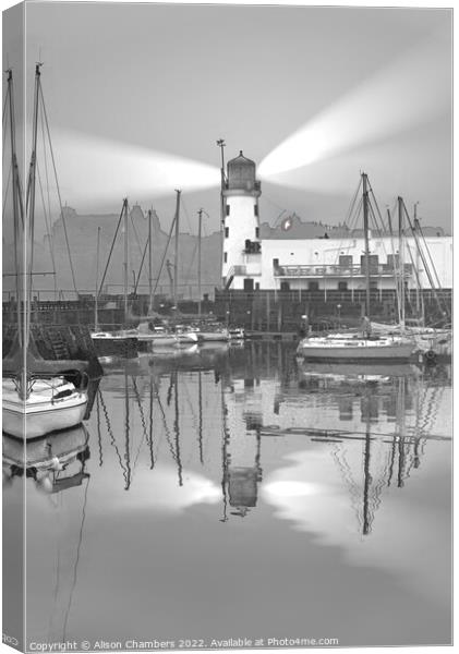 Scarborough Lighthouse Monochrome  Canvas Print by Alison Chambers