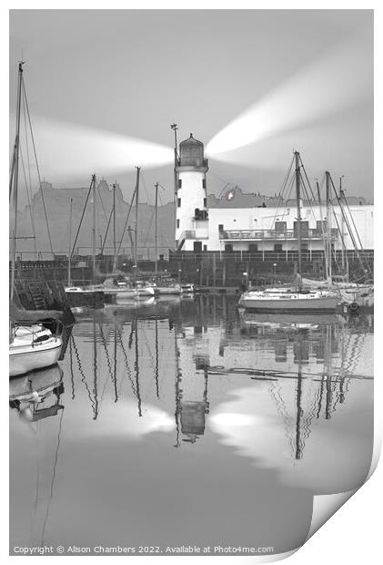 Scarborough Lighthouse Monochrome  Print by Alison Chambers