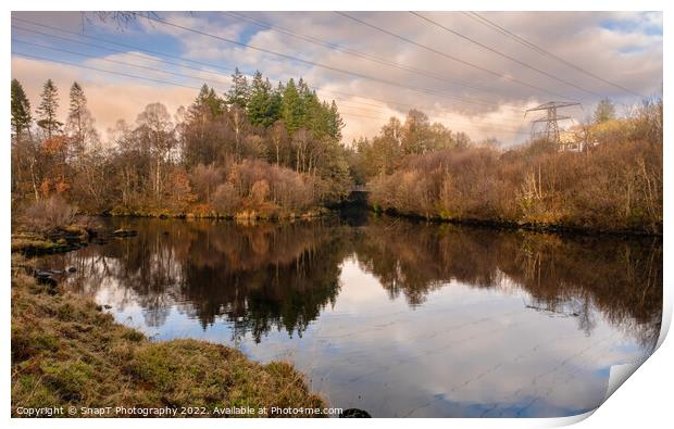 The confluene of the Water of Ken and Deugh at Kendoon Power station in winter Print by SnapT Photography