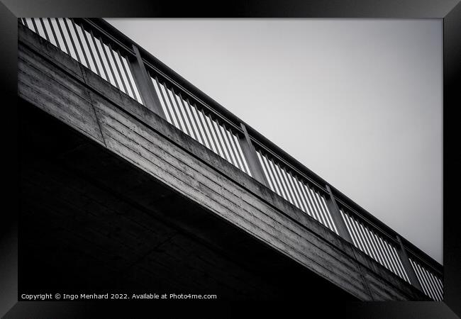 Bridge security railing in black and white Framed Print by Ingo Menhard