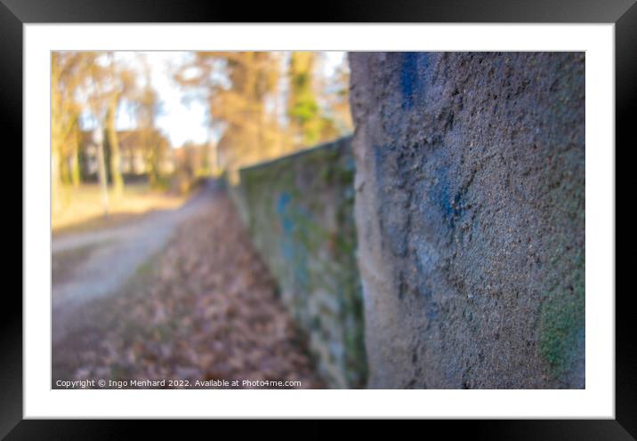 Closeup shot of a stone fence texture in a park Framed Mounted Print by Ingo Menhard