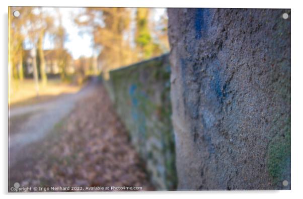 Closeup shot of a stone fence texture in a park Acrylic by Ingo Menhard