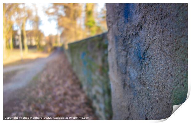 Closeup shot of a stone fence texture in a park Print by Ingo Menhard