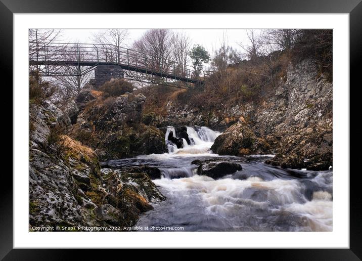 Waterfall on the Polmaddy Burn, below Polmaddy Settlement, during winter Framed Mounted Print by SnapT Photography
