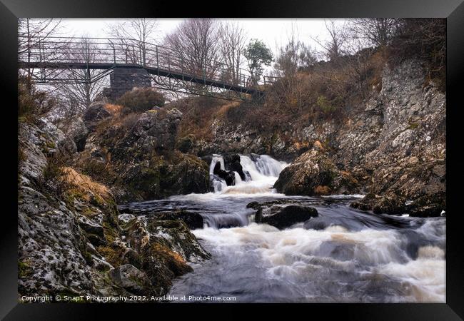 Waterfall on the Polmaddy Burn, below Polmaddy Settlement, during winter Framed Print by SnapT Photography