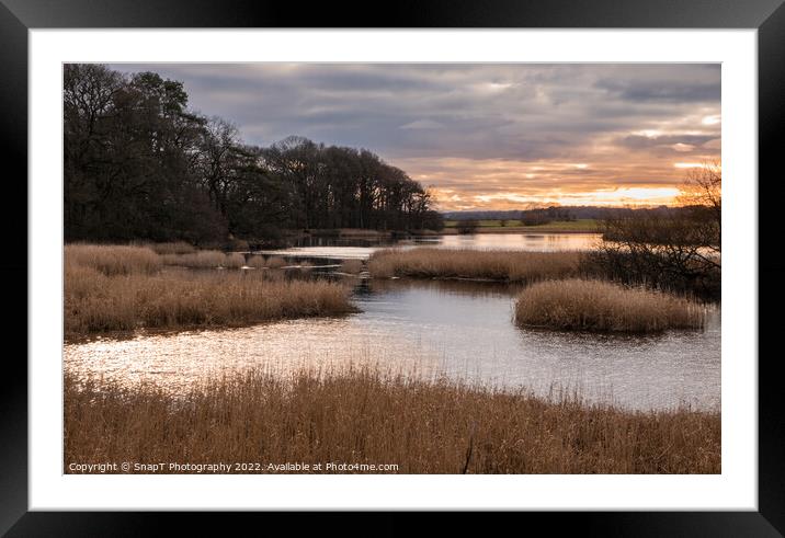 Sunset over islands and channels on the River Dee at Threave Estate in winter Framed Mounted Print by SnapT Photography