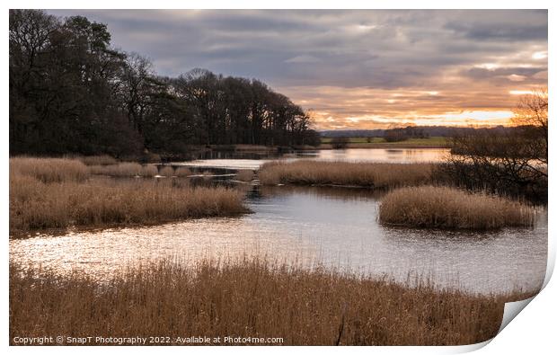 Sunset over islands and channels on the River Dee at Threave Estate in winter Print by SnapT Photography
