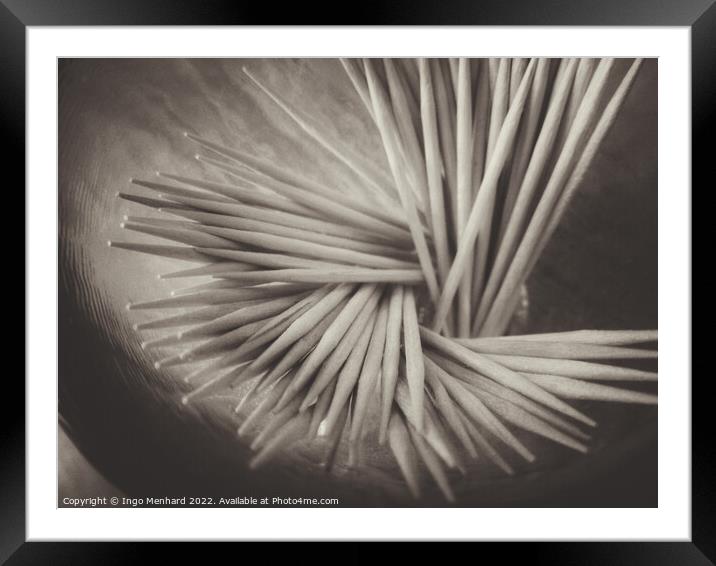 Top view of toothpicks in a box Framed Mounted Print by Ingo Menhard