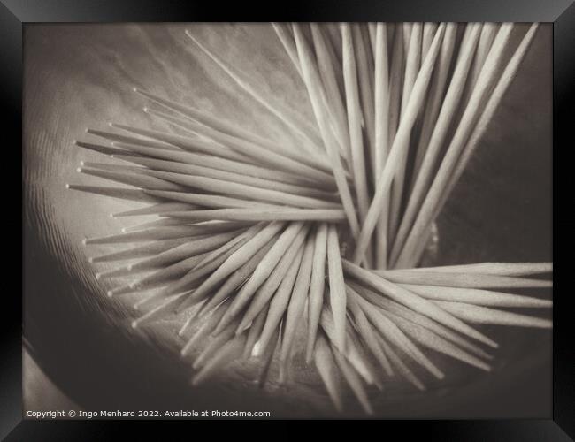 Top view of toothpicks in a box Framed Print by Ingo Menhard
