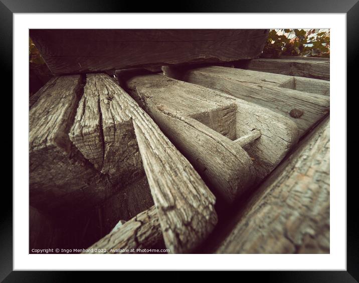 Closeup shot of old wooden boards in the forest Framed Mounted Print by Ingo Menhard