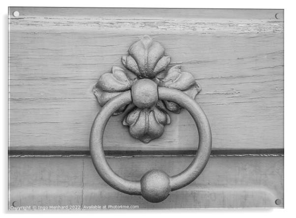 A closeup shot of an old metal doorknob on a wooden door Acrylic by Ingo Menhard