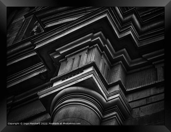 Grayscale low angle of an old architectural pillar Framed Print by Ingo Menhard