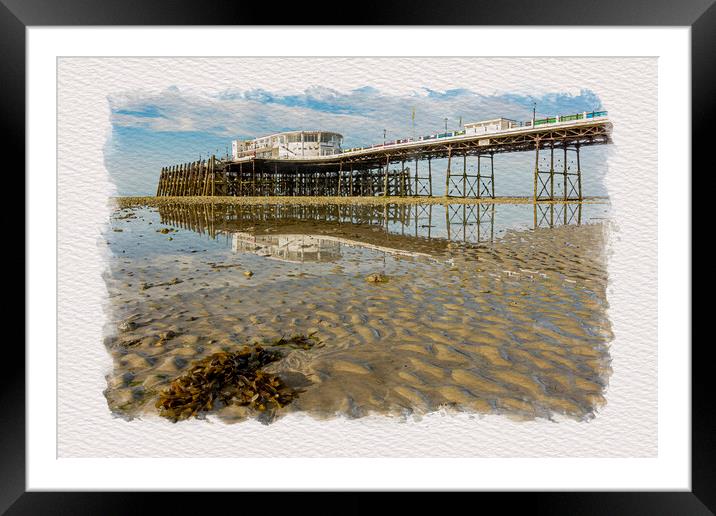 Worthing Pier & Beach at low tide. Framed Mounted Print by Malcolm McHugh