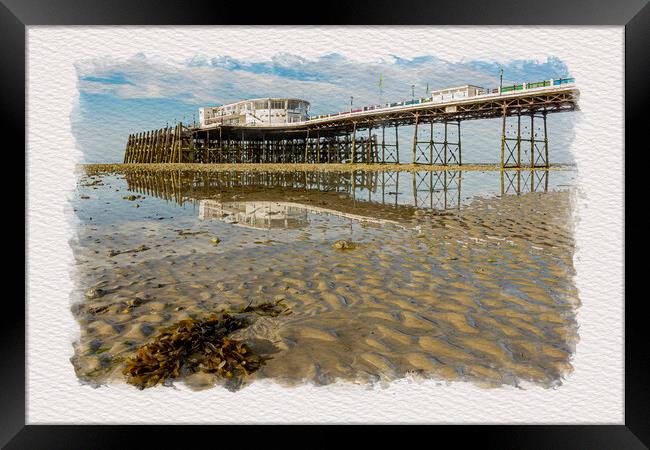 Worthing Pier & Beach at low tide. Framed Print by Malcolm McHugh
