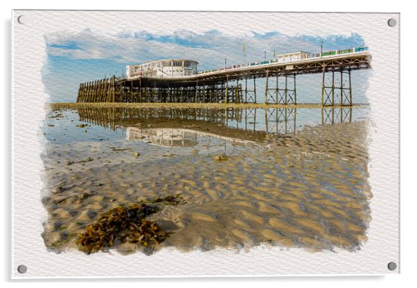 Worthing Pier & Beach at low tide. Acrylic by Malcolm McHugh