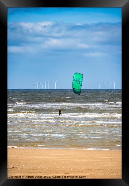 Kite Surfer Wales Framed Print by Adrian Evans