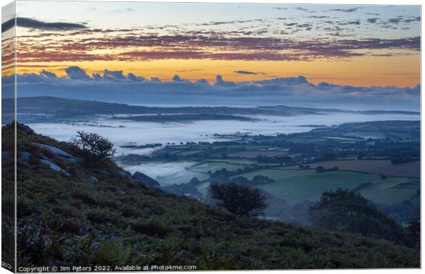 Mist in the Lyhner valley Cornwall Canvas Print by Jim Peters