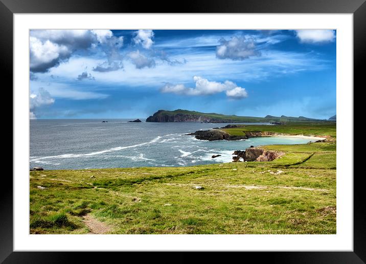 Dingle Peninsula Bay of Ireland in the Atlantic Ocean with farm  Framed Mounted Print by Thomas Baker