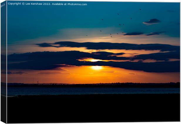 Setting Sun over the Bristol Channel (Newport) Canvas Print by Lee Kershaw