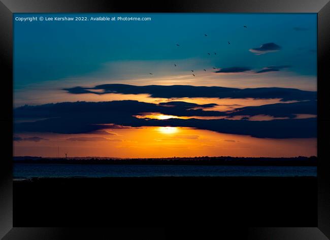 Setting Sun over the Bristol Channel (Newport) Framed Print by Lee Kershaw