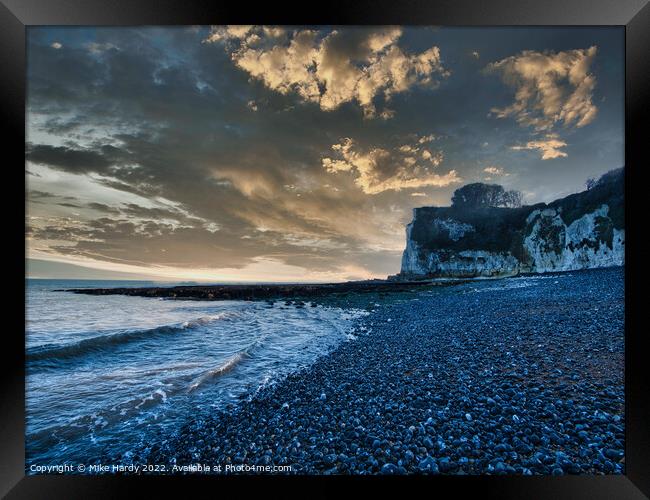Moody dusk sky over St. Margarets beay Framed Print by Mike Hardy