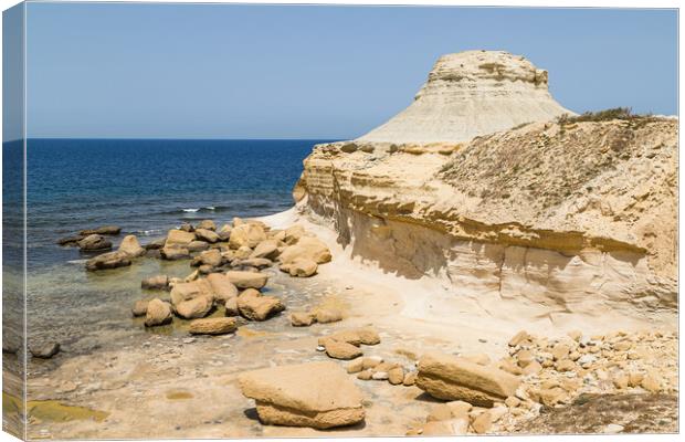 Xwejni rock formation next to the Mediterranean Sea Canvas Print by Jason Wells