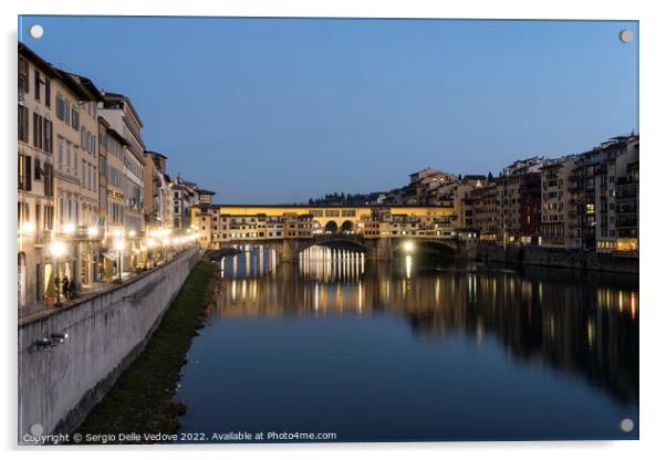 ponte vecchio bridge at sunset in Florence, Italy Acrylic by Sergio Delle Vedove