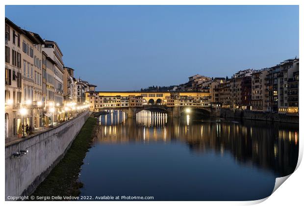 ponte vecchio bridge at sunset in Florence, Italy Print by Sergio Delle Vedove