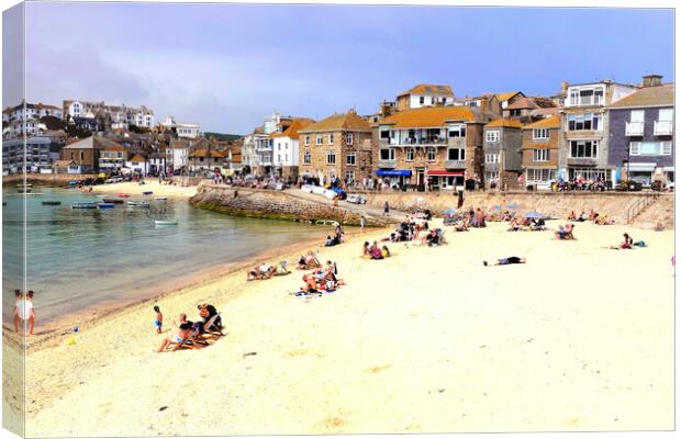 Wharf road and harbor beaches, St. Ives, Cornwall, UK. Canvas Print by john hill