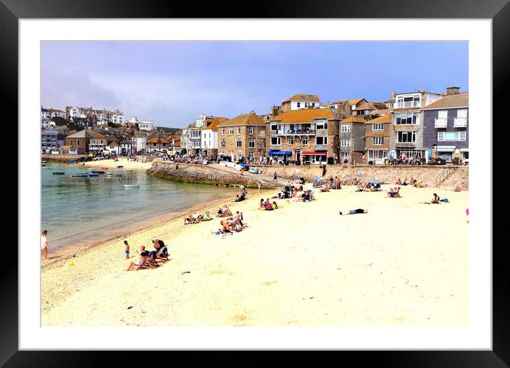 Wharf road and harbor beaches, St. Ives, Cornwall, UK. Framed Mounted Print by john hill