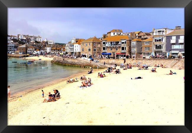 Wharf road and harbor beaches, St. Ives, Cornwall, UK. Framed Print by john hill