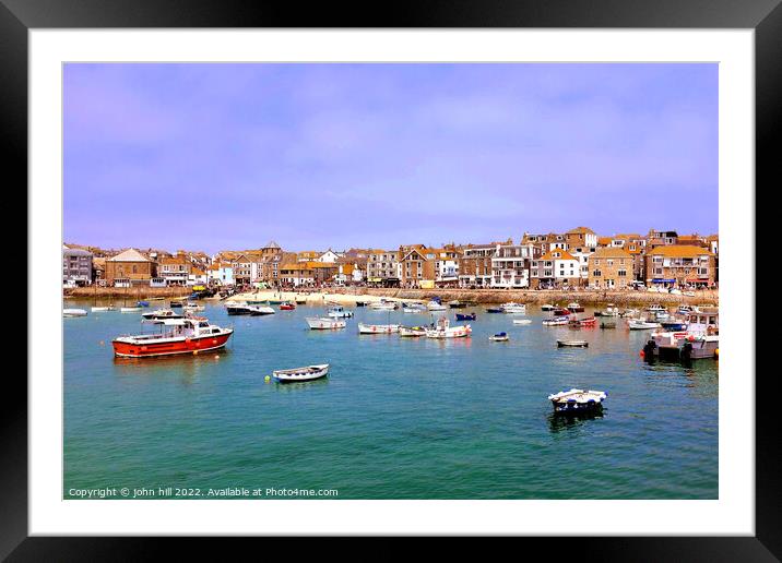 St. Ives wharf and town, Cornwall, England, UK. Framed Mounted Print by john hill