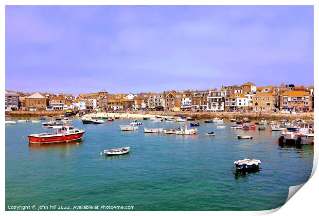 St. Ives wharf and town, Cornwall, England, UK. Print by john hill