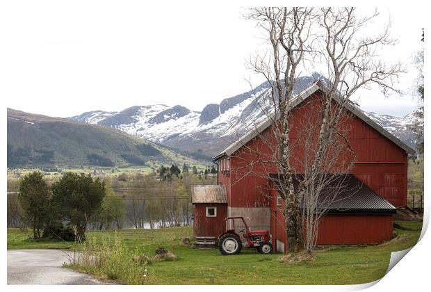 Red tractor  Norway Print by kathy white