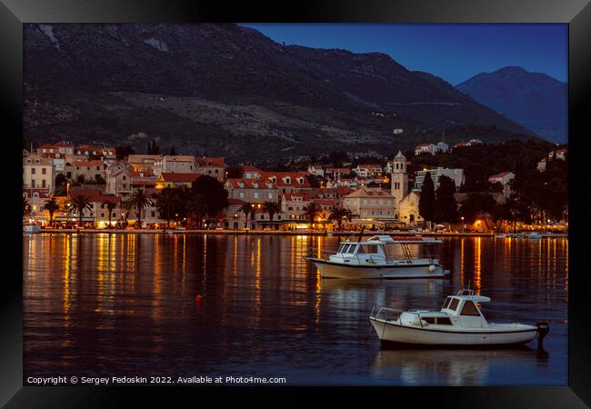 Embankment of Cavtat town at dusk, Dubronick Riviera, Croatia. Framed Print by Sergey Fedoskin