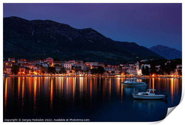 Embankment of Cavtat town after sunset, Dubrovnik Riviera, Croatia. Print by Sergey Fedoskin