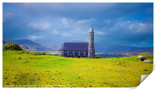 Serene Chapel nestled amidst Irish Mountains Print by jim Hamilton