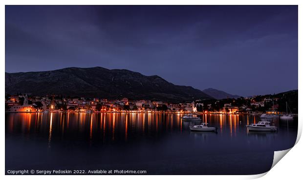 Embankment of Cavtat town at dusk, Dubronick Riviera, Croatia. Print by Sergey Fedoskin