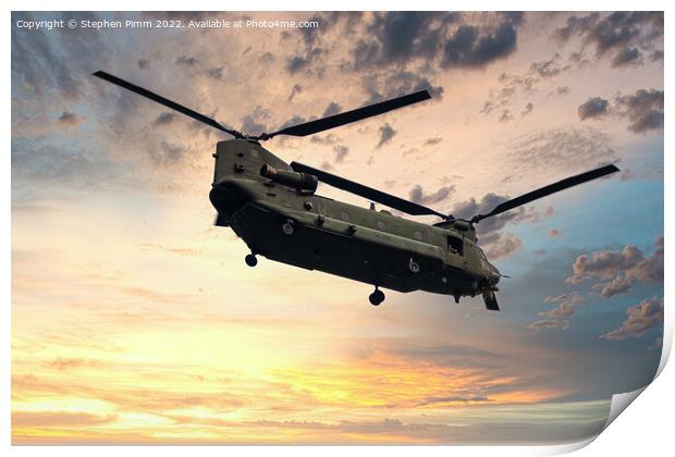 Chinook Flypast with Sky replaced  Print by Stephen Pimm