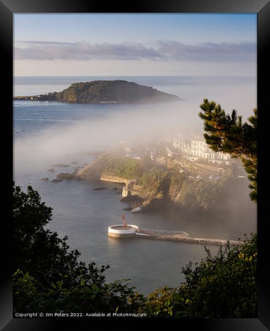 Mist in Looe over the Banjo Pier  Framed Print by Jim Peters