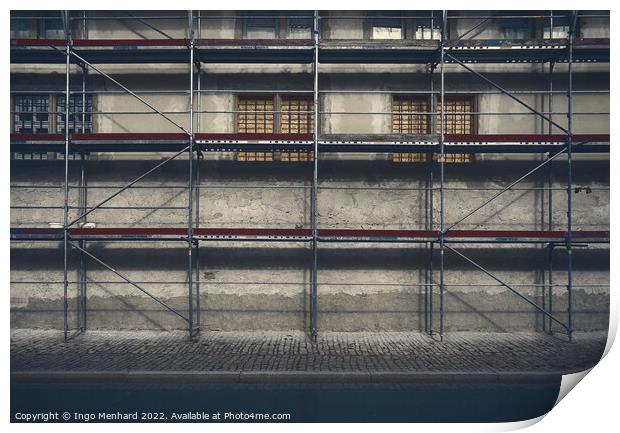 Artistic shot of a building withscaffolding Print by Ingo Menhard
