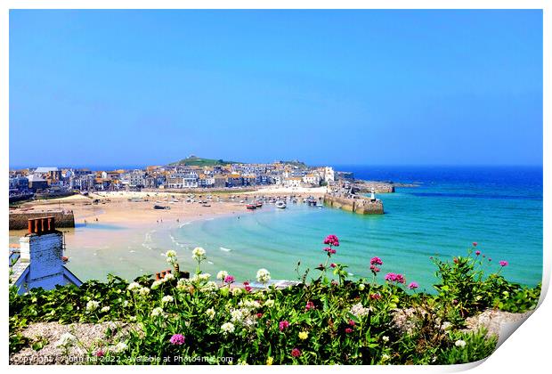 St. Ives Harbour view, Cornwall, UK.  Print by john hill