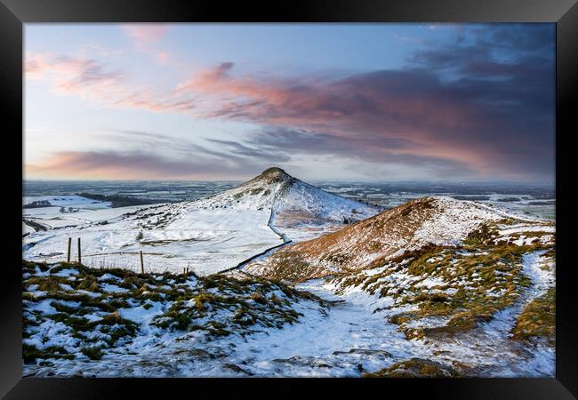 Snowy path to Roseberry Topping Framed Print by Kevin Winter