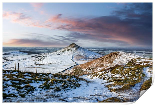 Snowy path to Roseberry Topping Print by Kevin Winter
