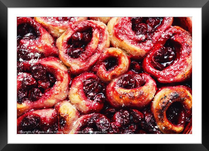 Baked curd pie stuffed with cherries. Framed Mounted Print by Mykola Lunov Mykola