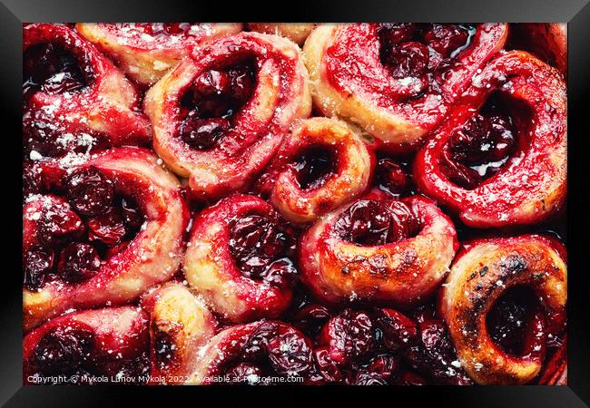 Baked curd pie stuffed with cherries. Framed Print by Mykola Lunov Mykola