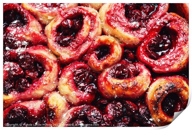 Baked curd pie stuffed with cherries. Print by Mykola Lunov Mykola
