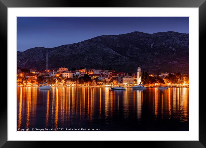Embankment of Cavtat town at dusk, Dubronick Riviera, Croatia. Framed Mounted Print by Sergey Fedoskin